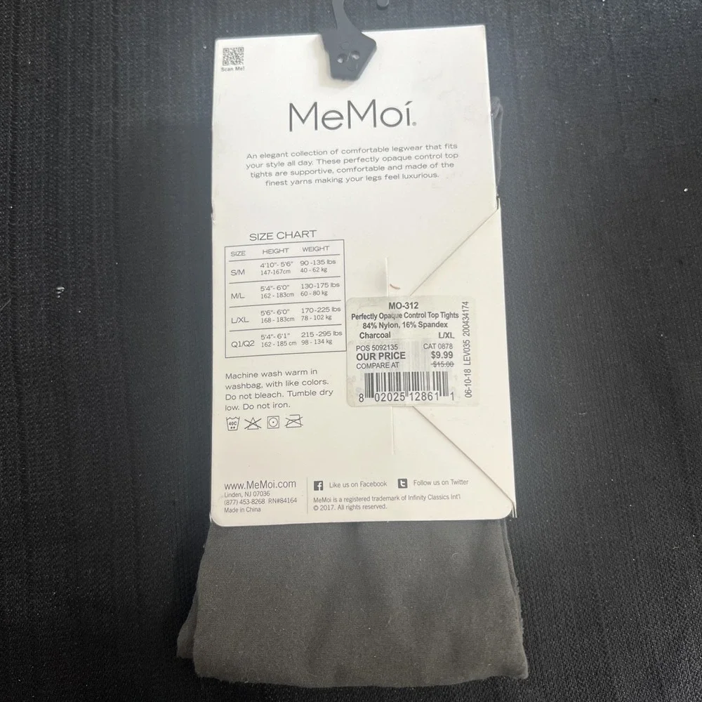 MEMOI Perfectly Opaque Control Top‎ Tights Charcoal L/XL